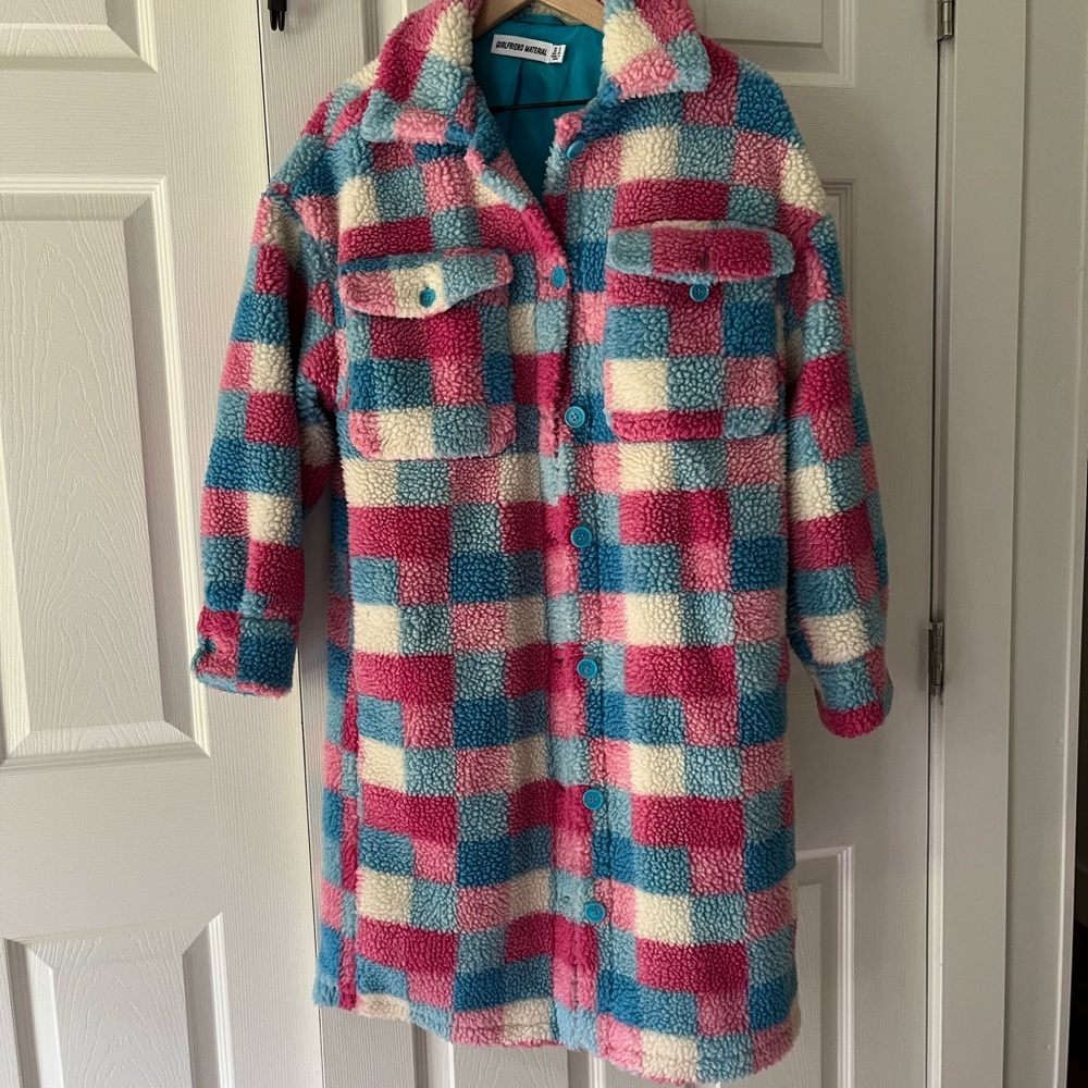 Girlfriend Material Colorful Checkered Sherpa Coat